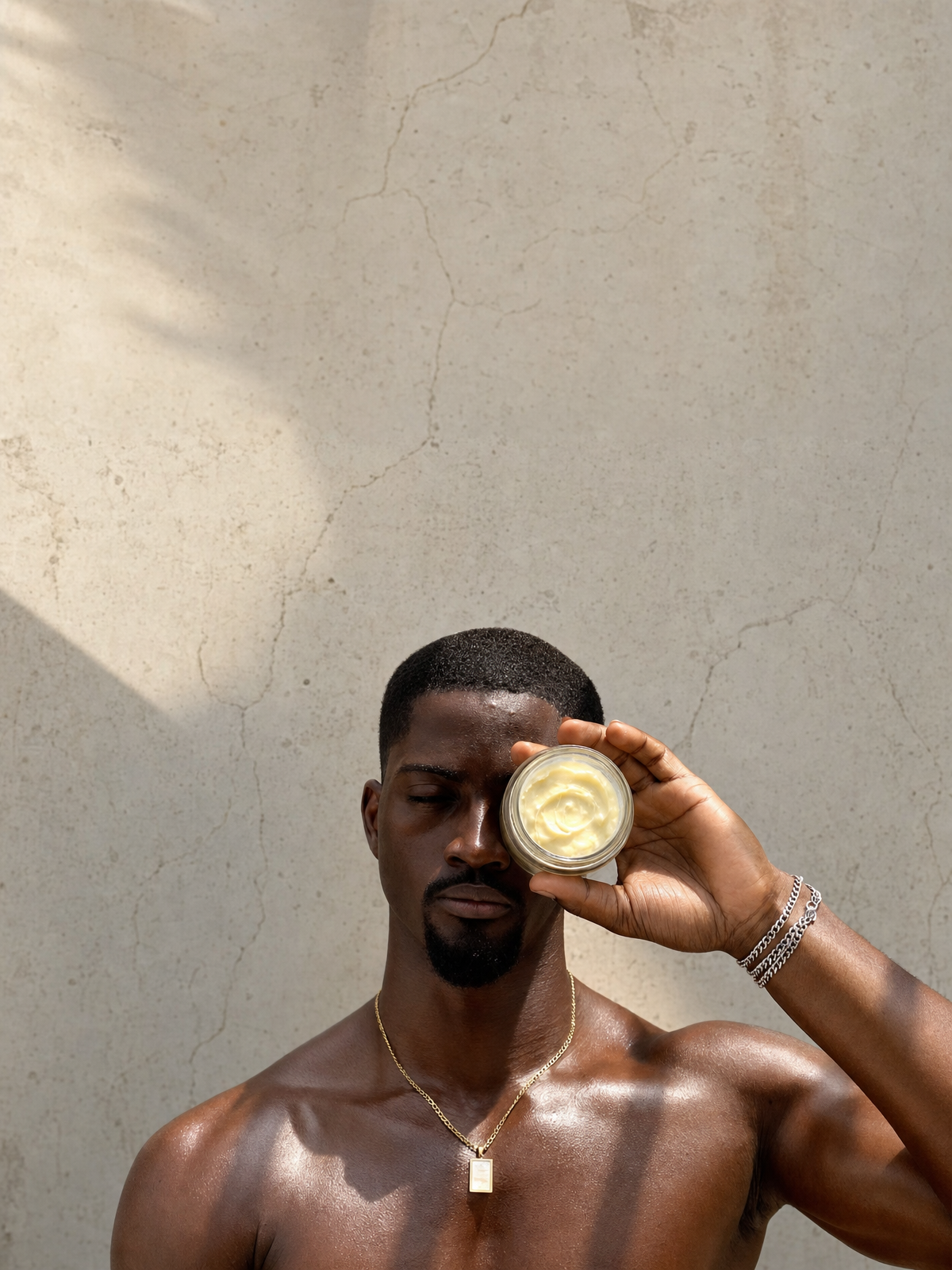Shirtless Man With Cream Jar Portrait