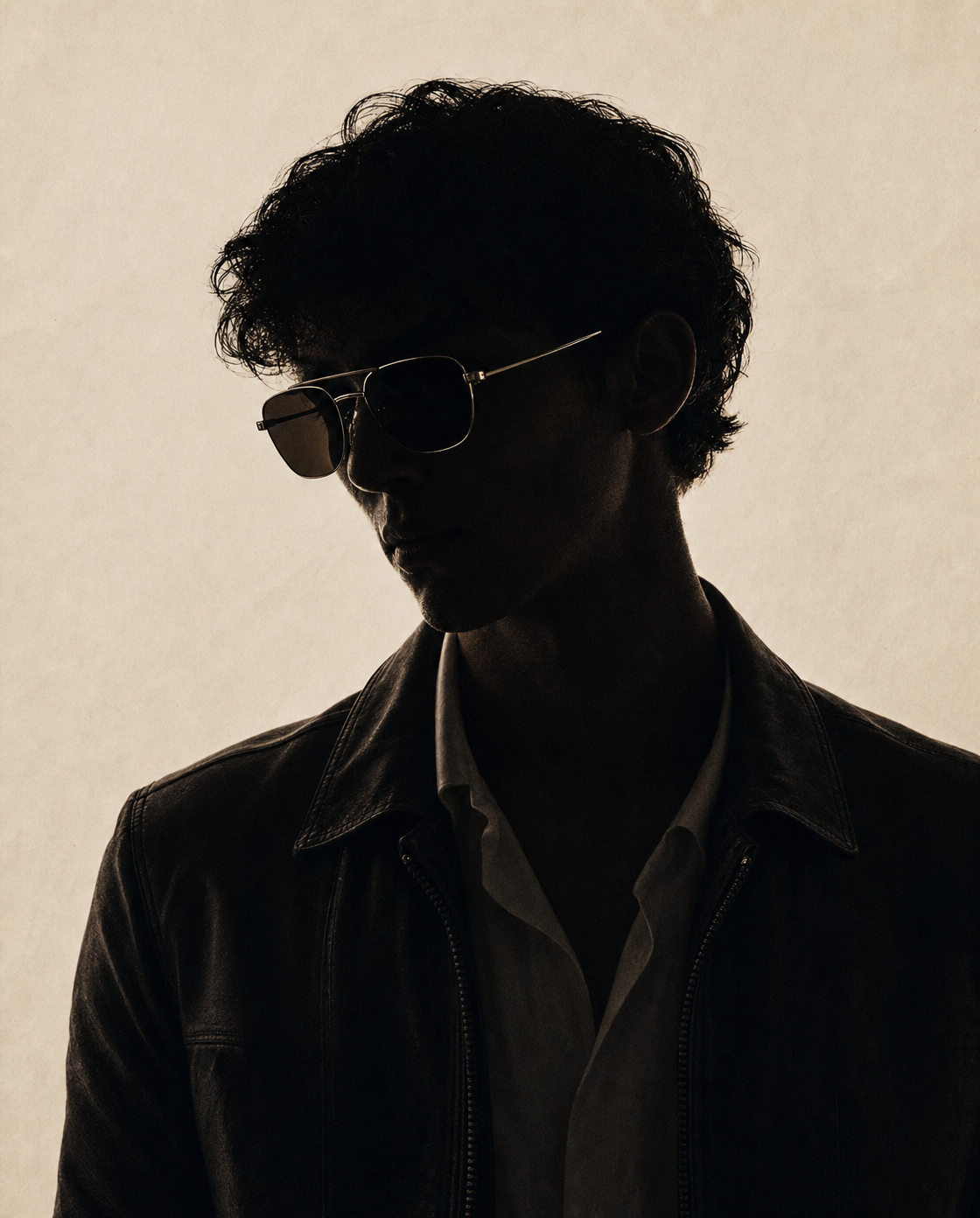 Silhouetted Man in Slim-Frame Round Sunglasses