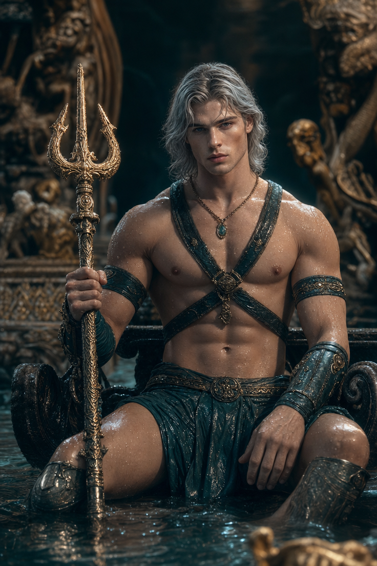 Silver-haired king with gilded trident