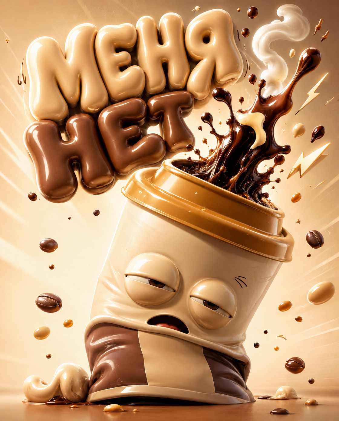 Sleepy Coffee Cup with Caramel Splash