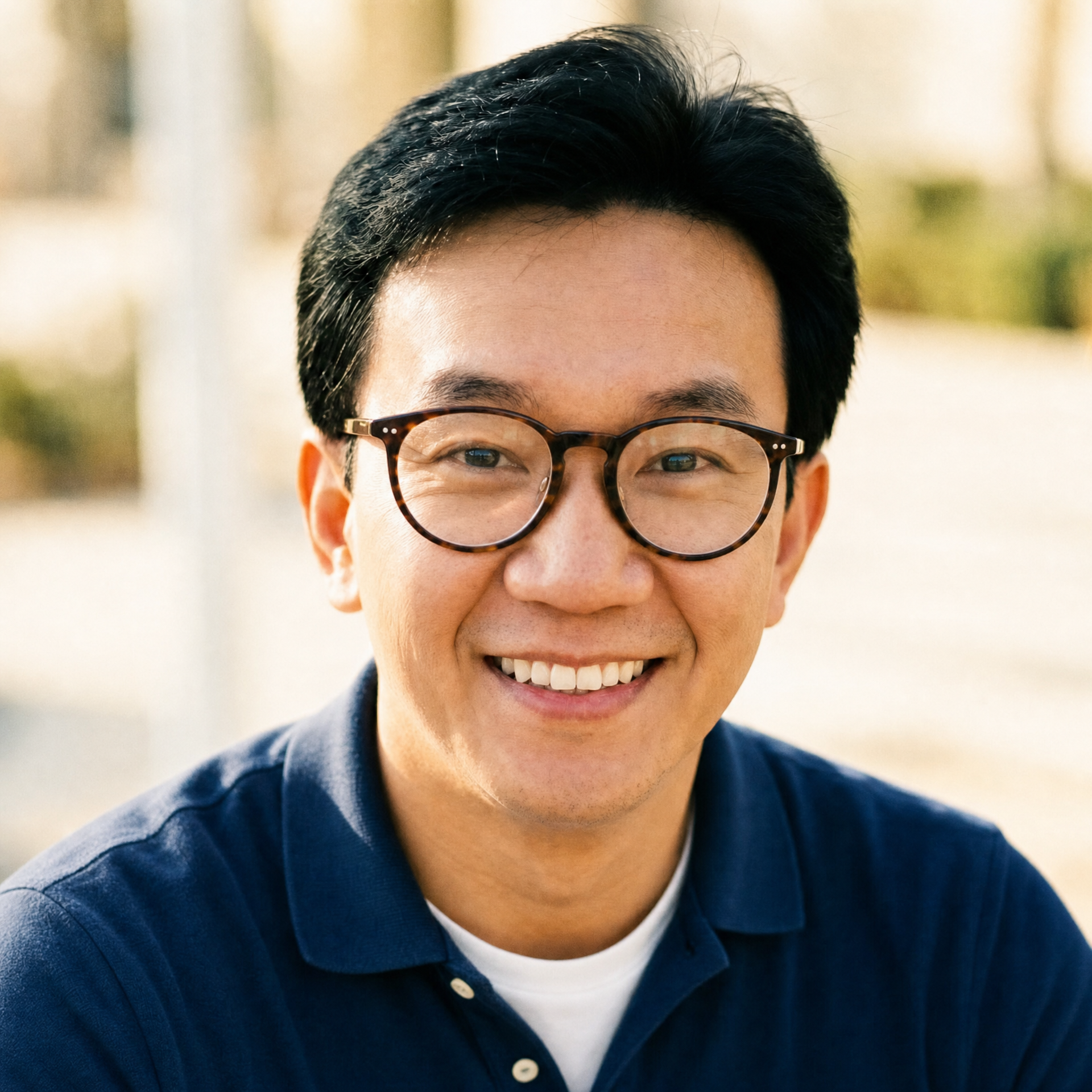 Smiling man in navy polo portrait