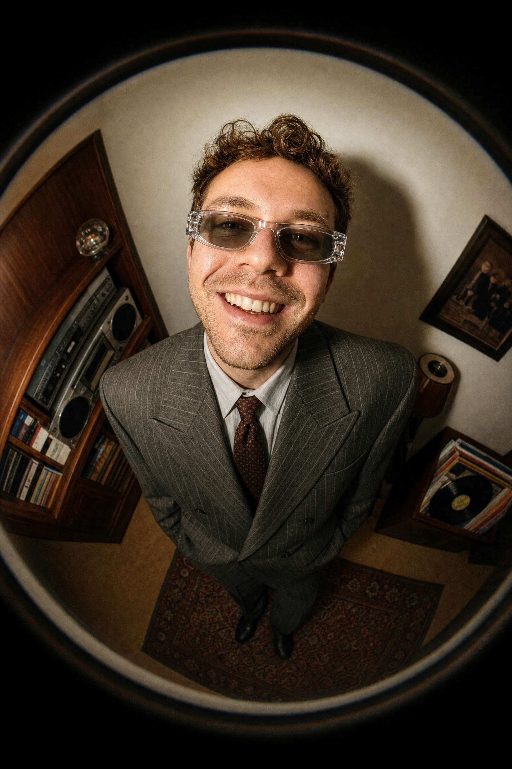 Smiling Suit Man With Clear Wrap Shades