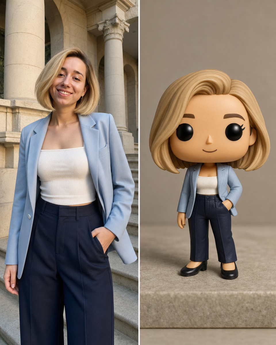 Smiling woman with blonde hair in blue blazer