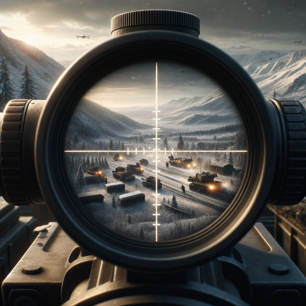 Sniper Scope Over Frozen Tank Valley
