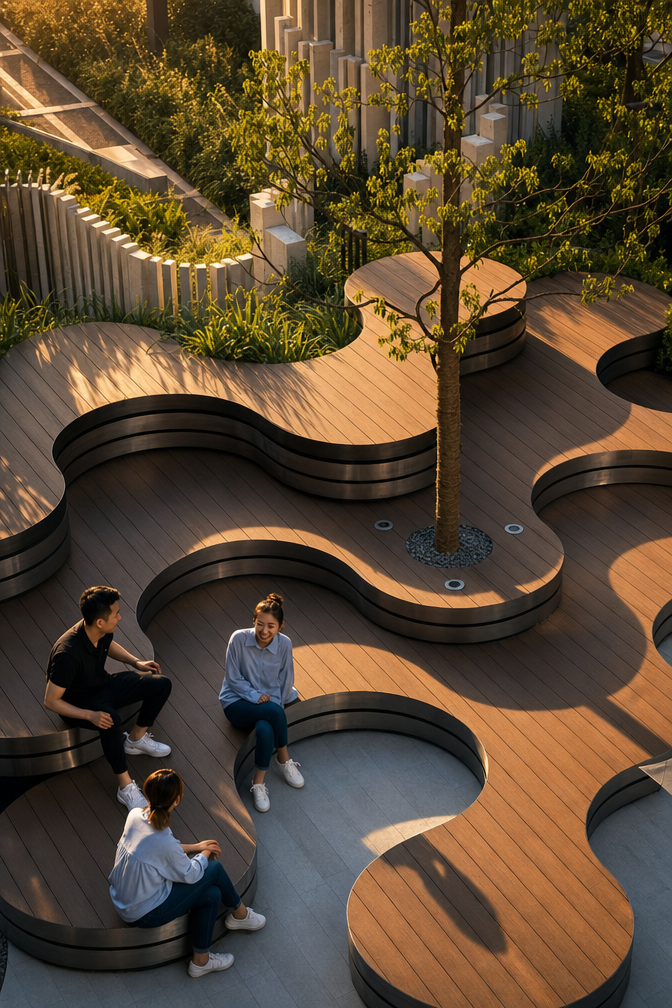 Social Rooftop Deck with Central Tree