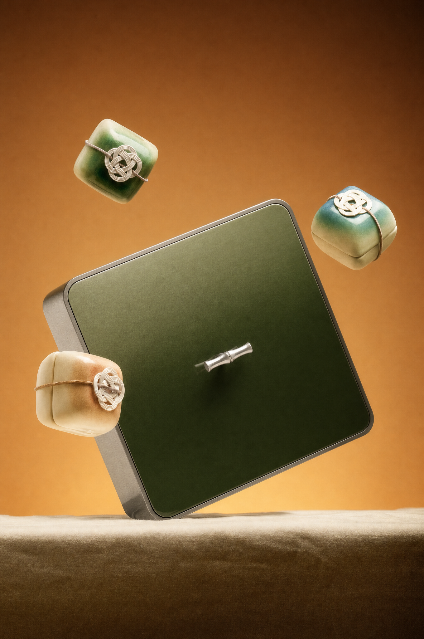 Square luxury gift box with brushed silver accent