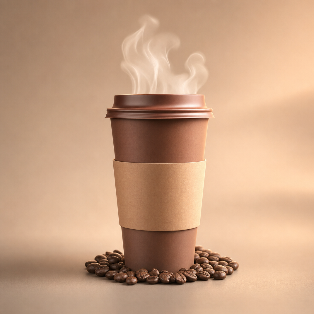 Steam Cup with Beans on Warm Background