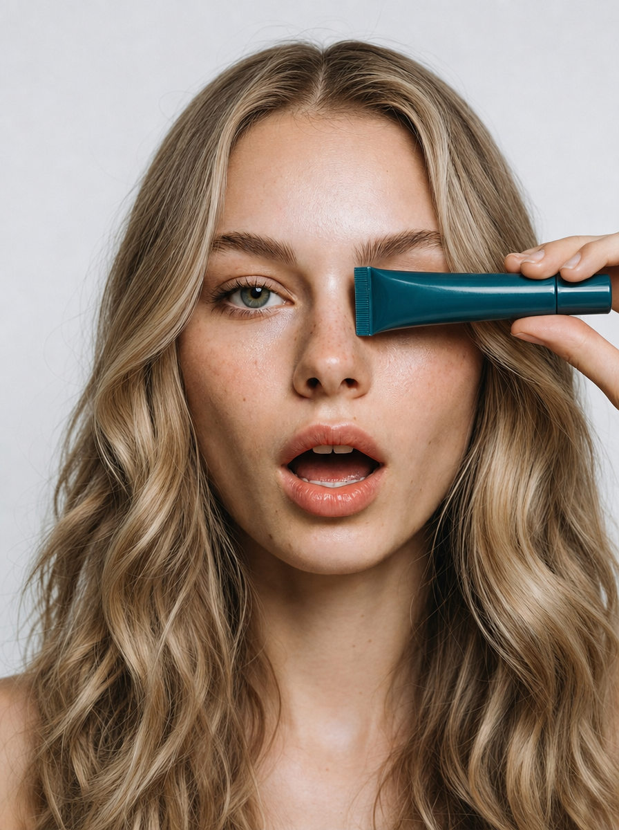 Studio beauty portrait with teal gloss