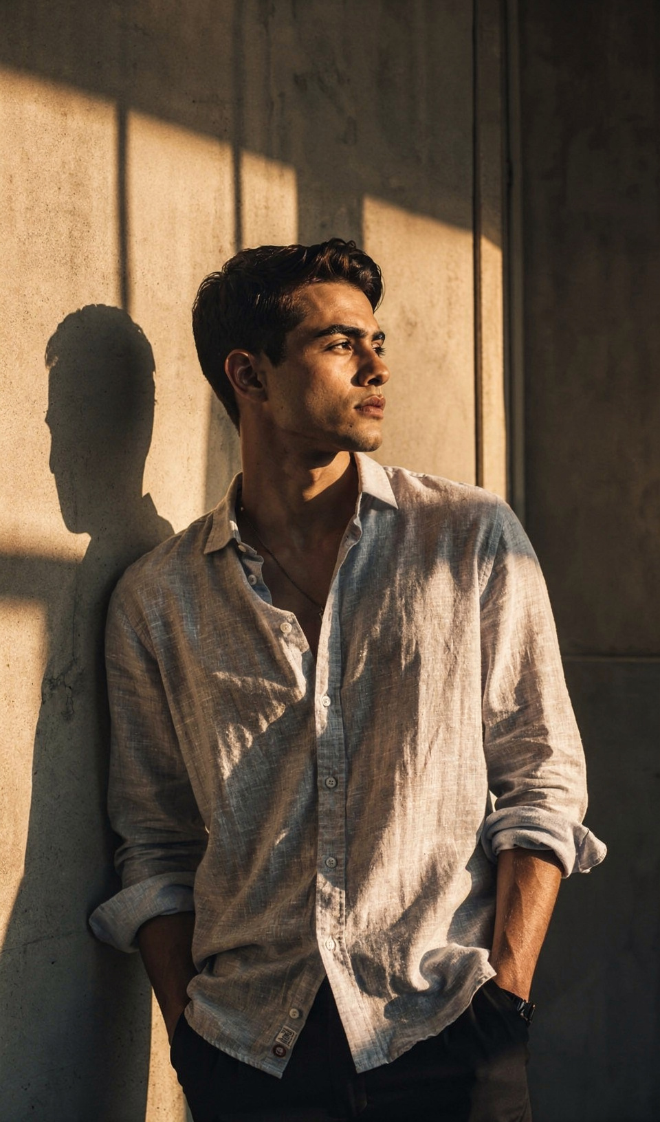 Stylish young man in light gray shirt