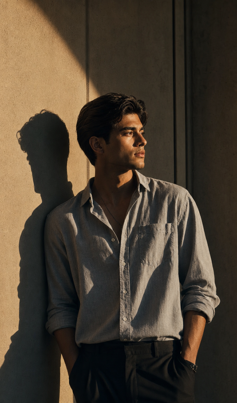 Stylish young man in light gray shirt — gpt-image-2
