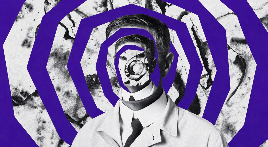 Suited Man with Purple Concentric Rings