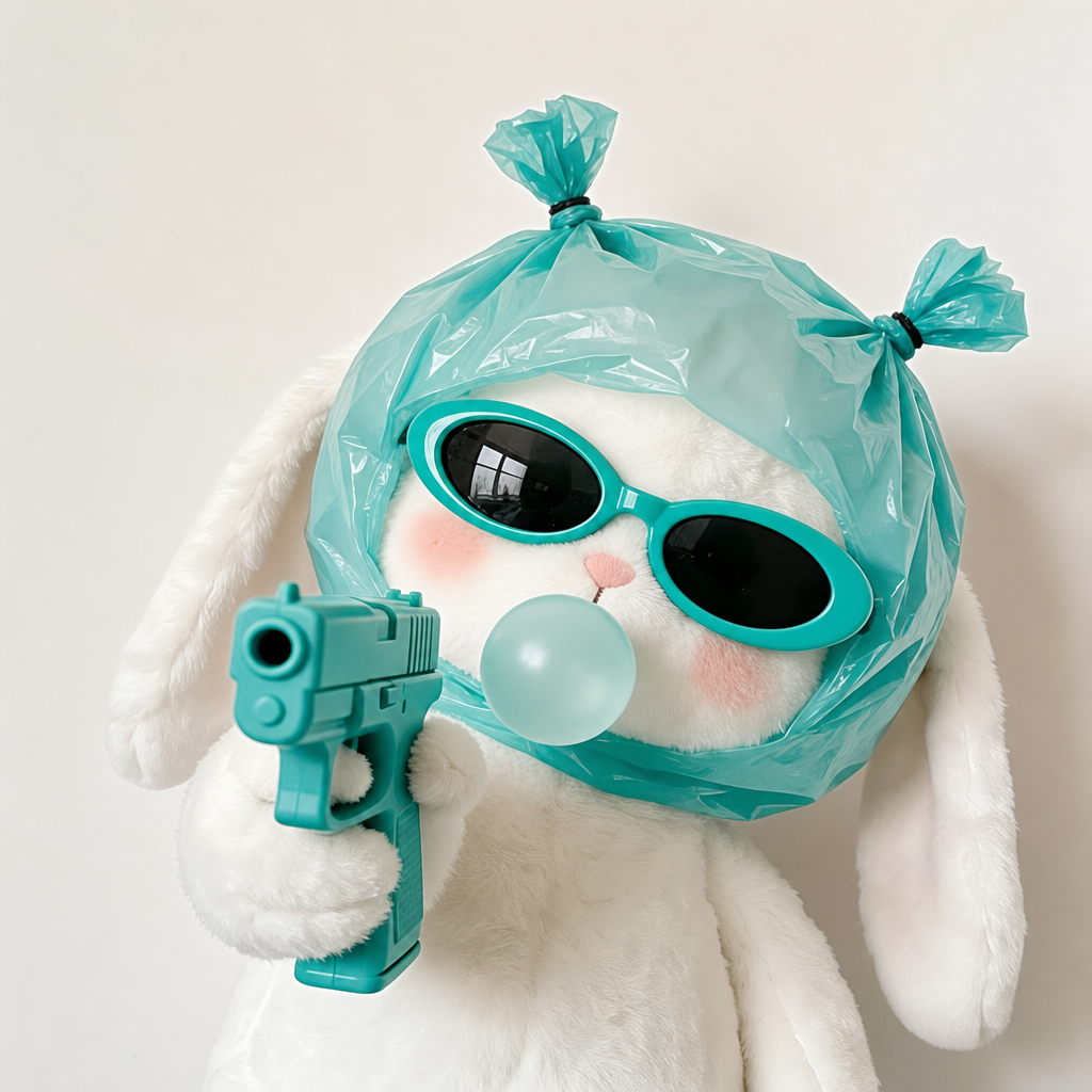 Teal-Accented Bunny Toy Studio Portrait