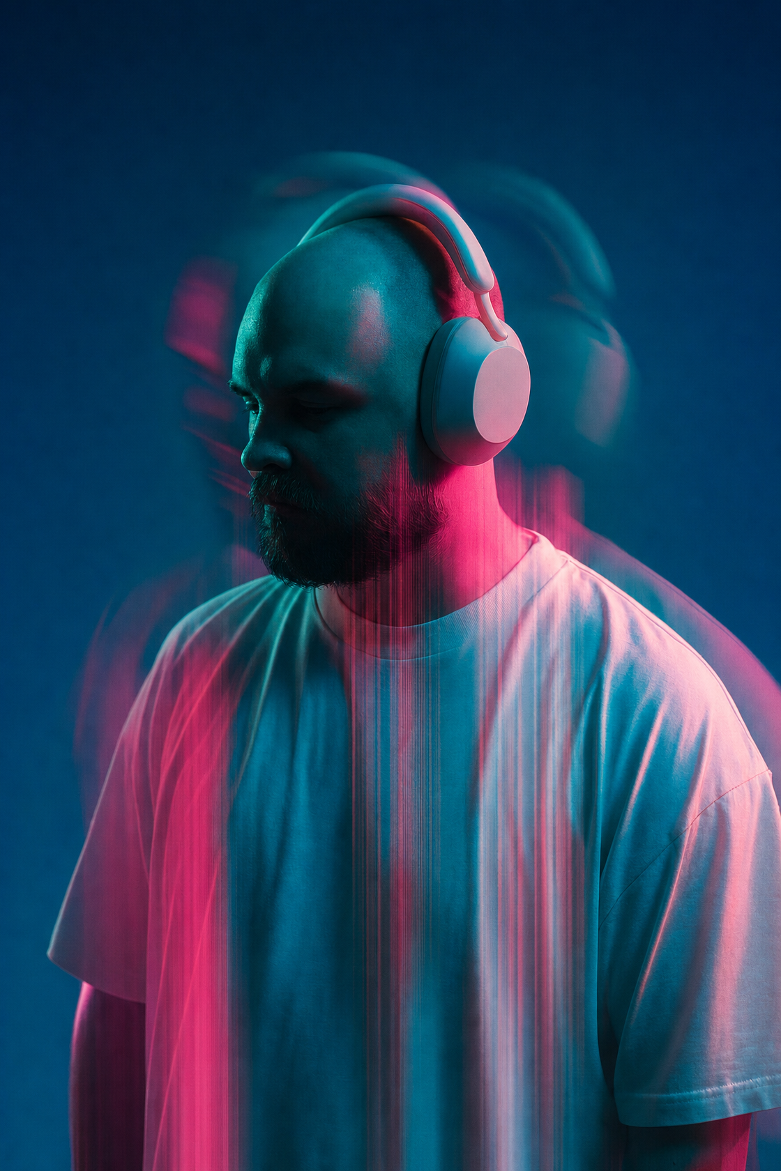 Teal and Magenta Futuristic Headphone Portrait