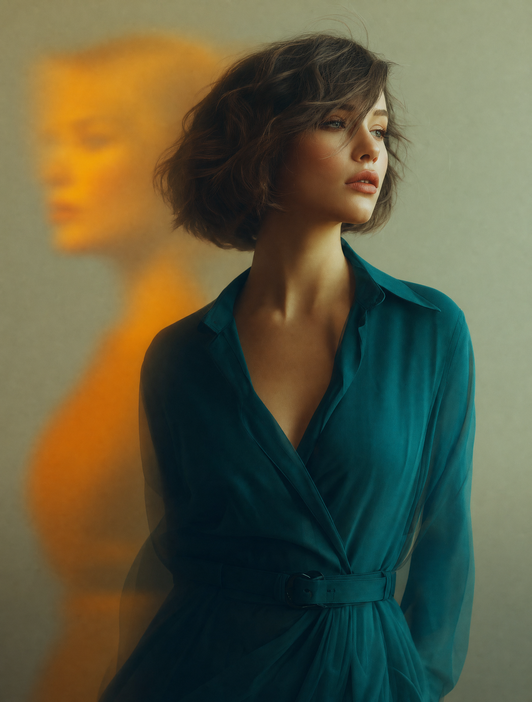 Teal Dress Portrait with Dreamy Reflection