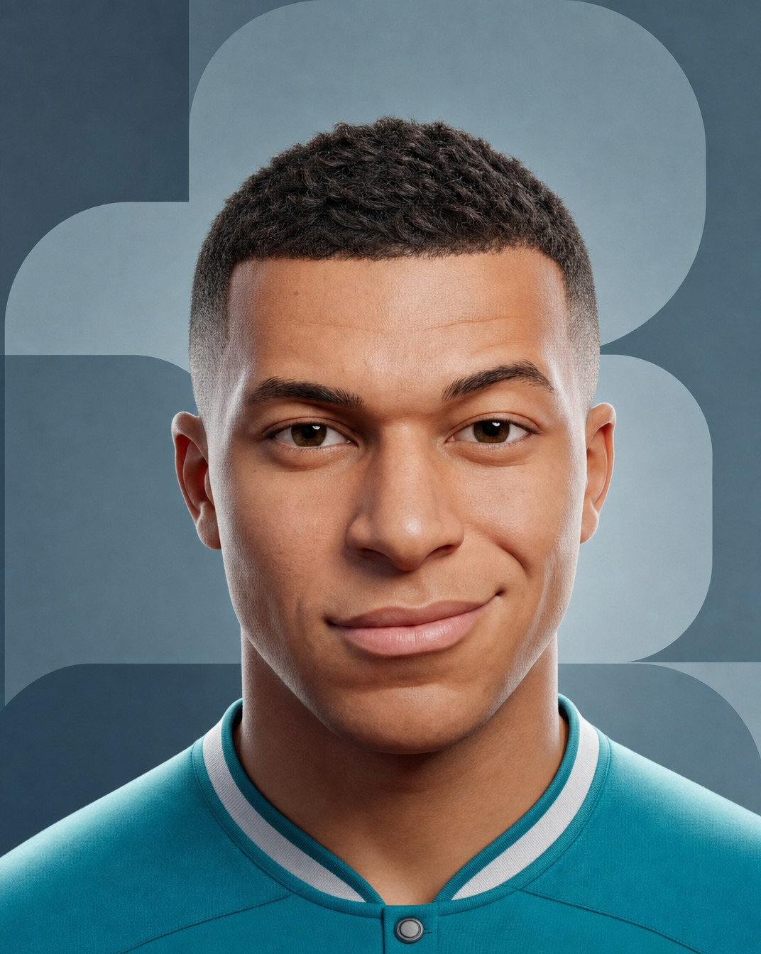 Teal-jersey footballer in modern studio