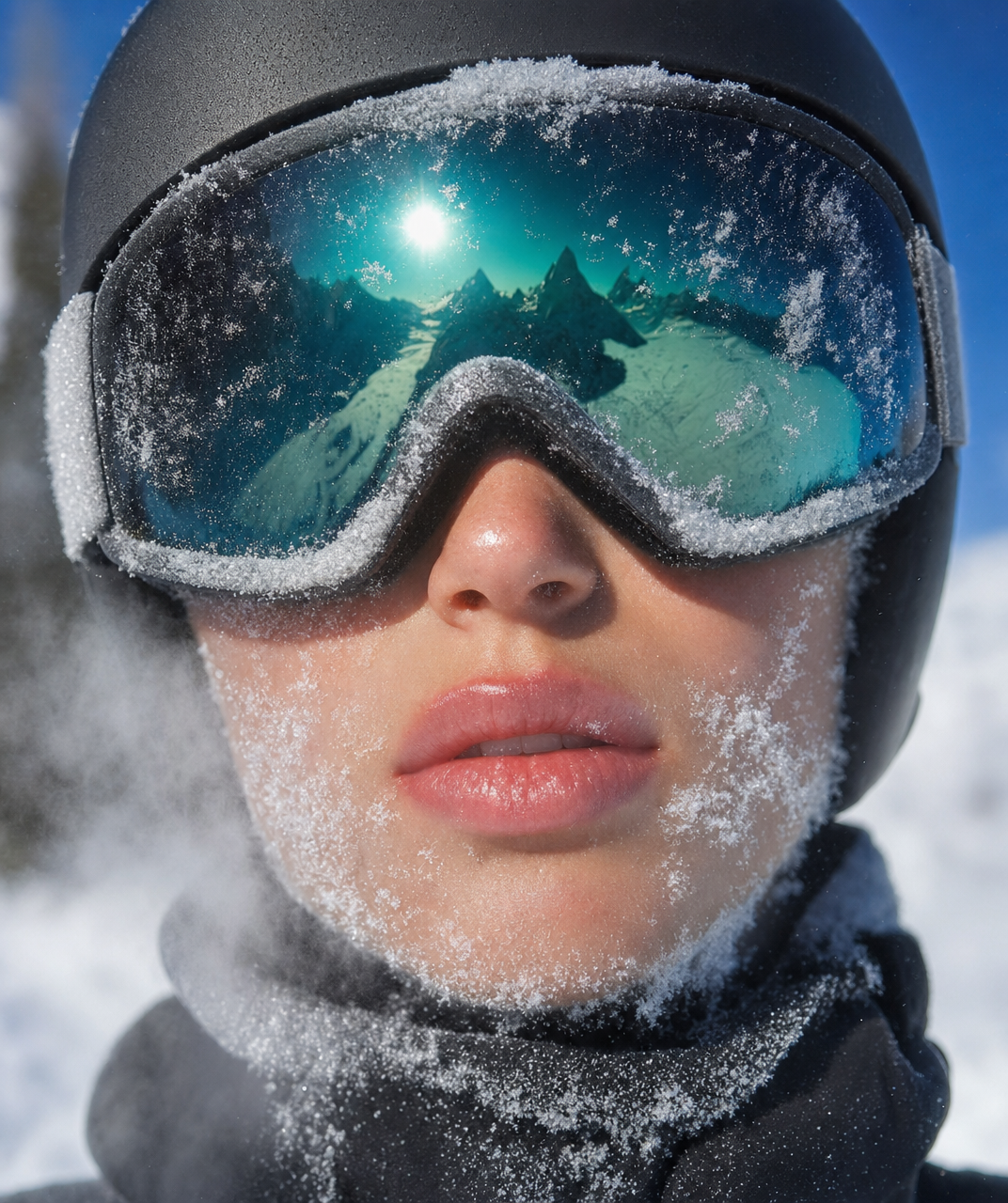 Teal Reflective Goggles in Winter Sun