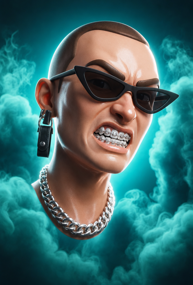 Teal Smoke, Black Sunglasses Scowl