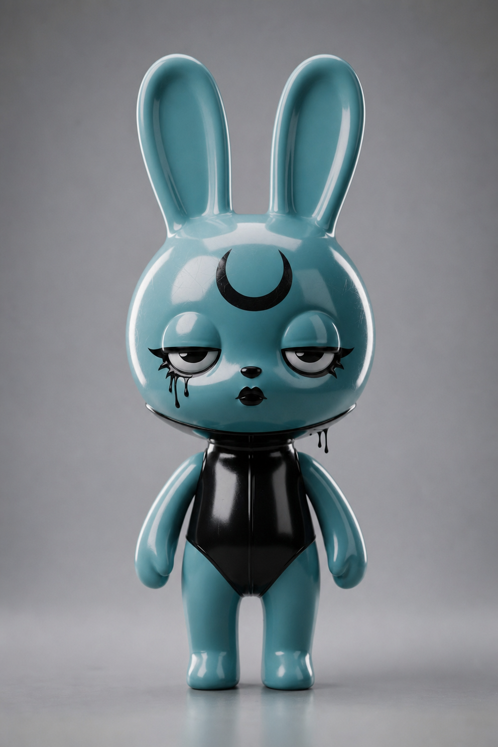 Teal vinyl bunny with black crescent