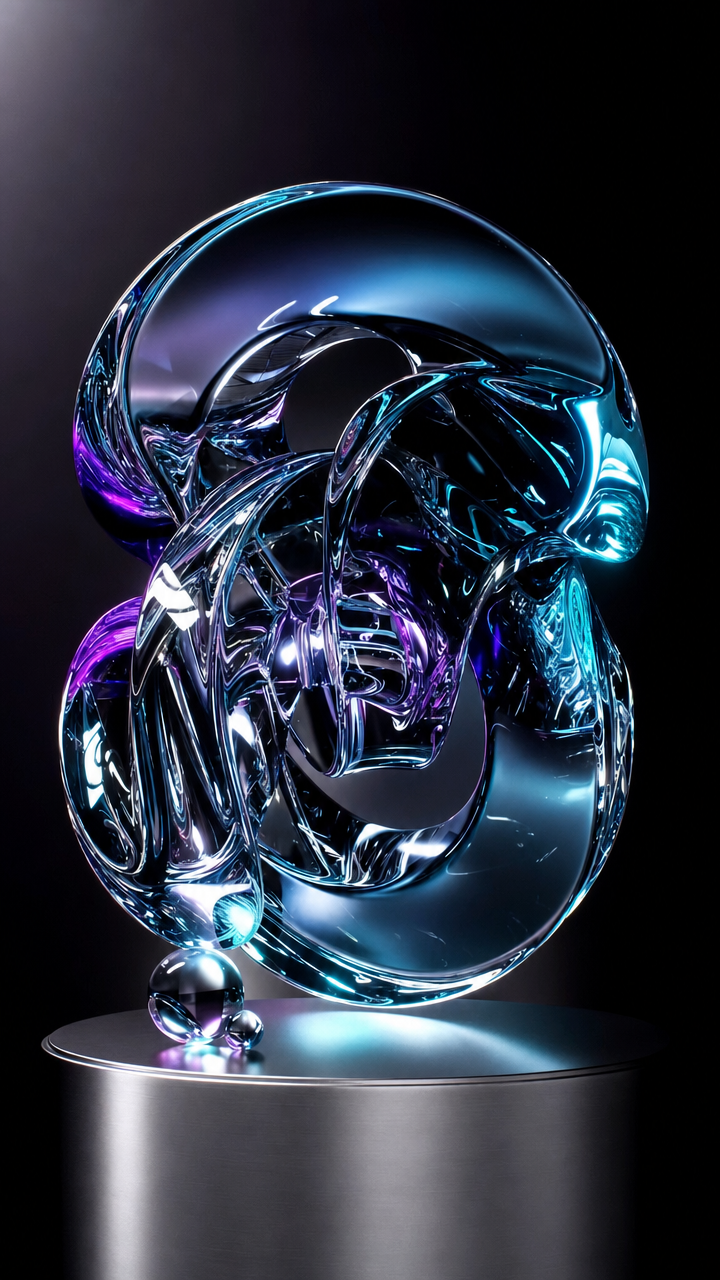 Translucent glass loop sculpture on stainless pedestal