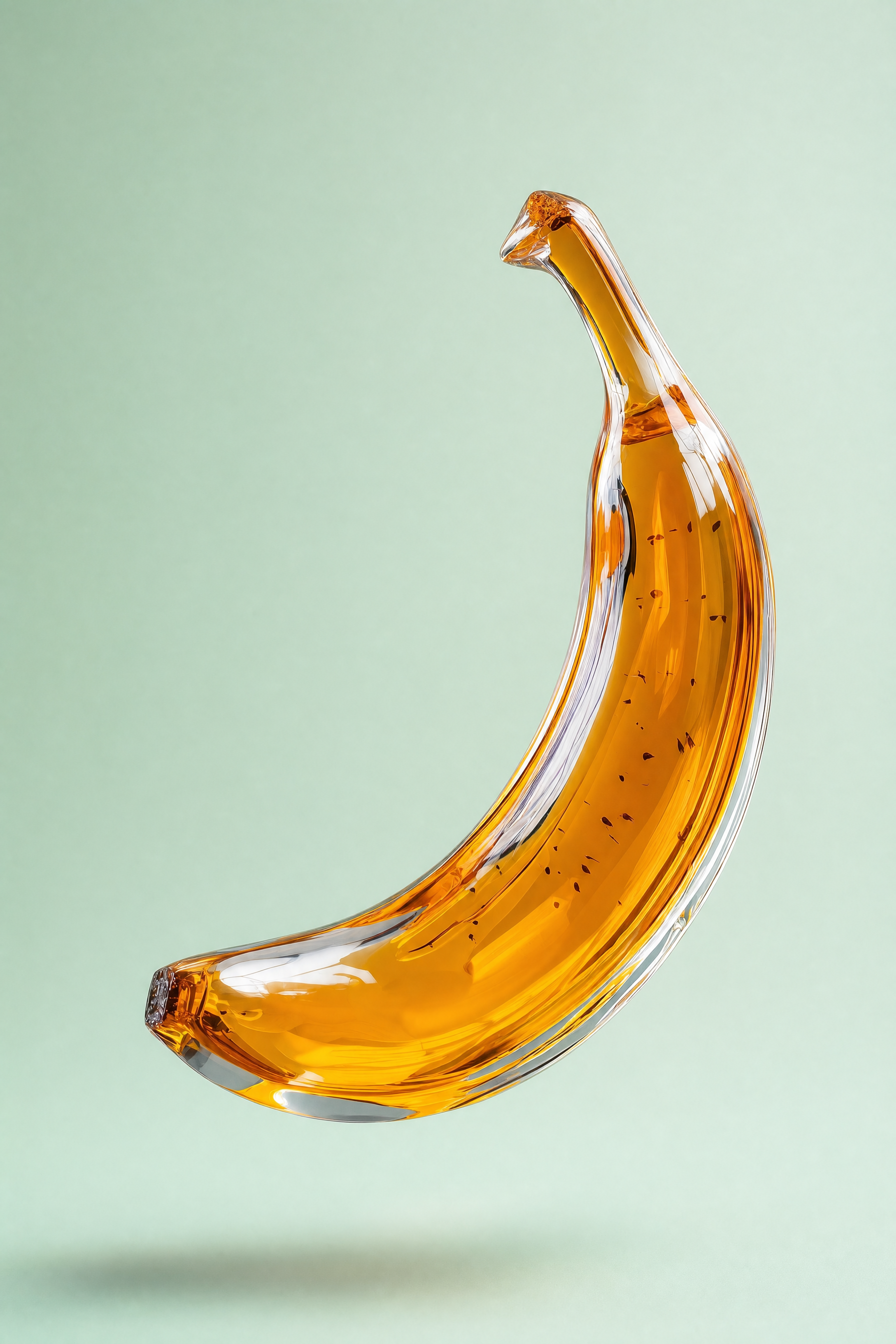 Transparent Glass Banana with Amber Liquid Floating