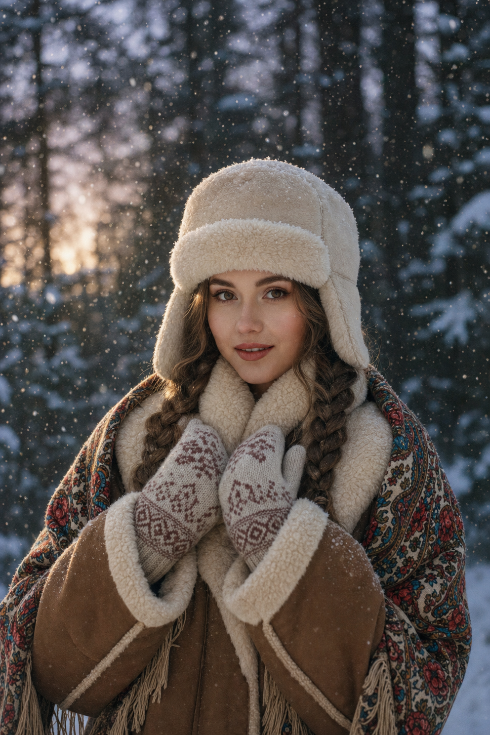 Twilight Snow Portrait with Braided Hair