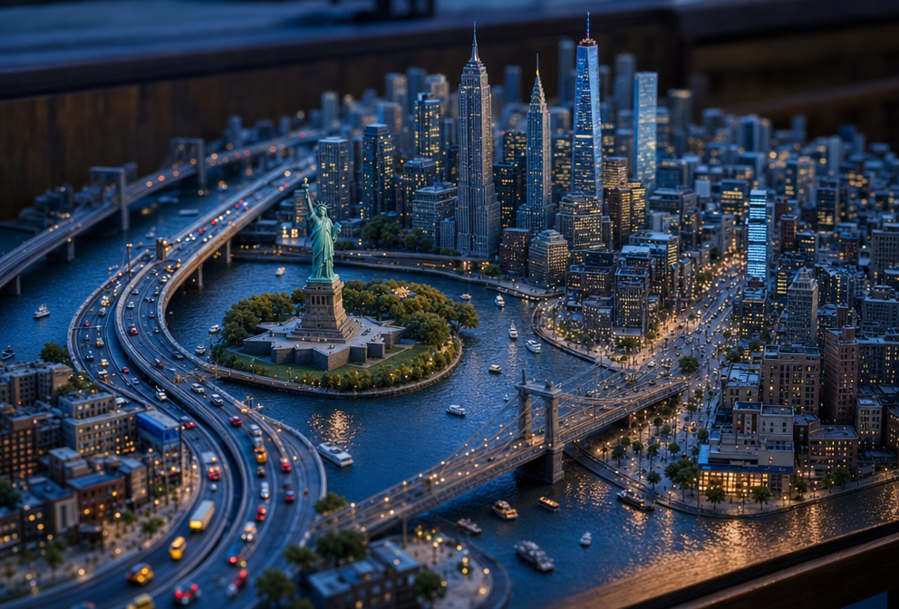 Twilight Tilt-Shift New York Diorama