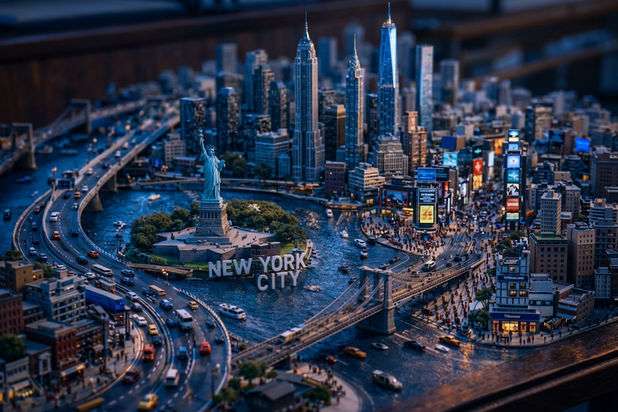 Twilight Tilt-Shift New York Diorama