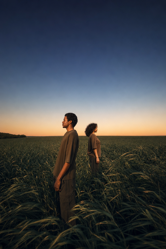 Two Figures in Indigo Field Light