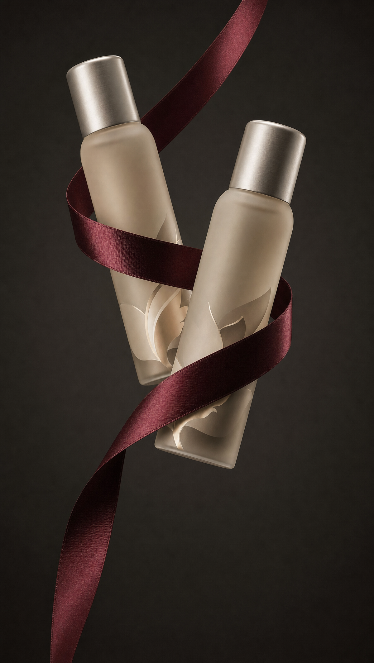 Two frosted deodorants with burgundy ribbon