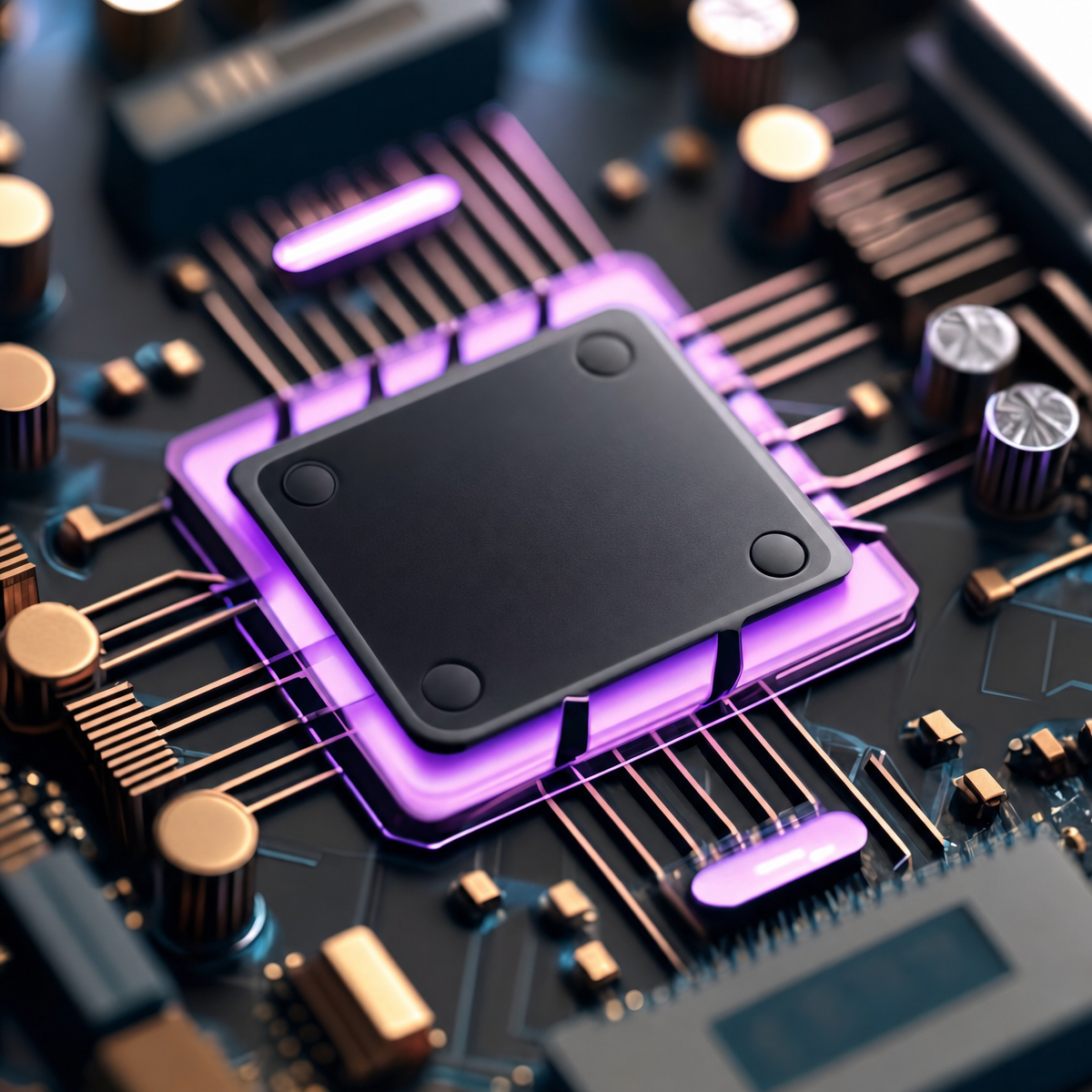 Violet-Glowing AI Microchip Detail