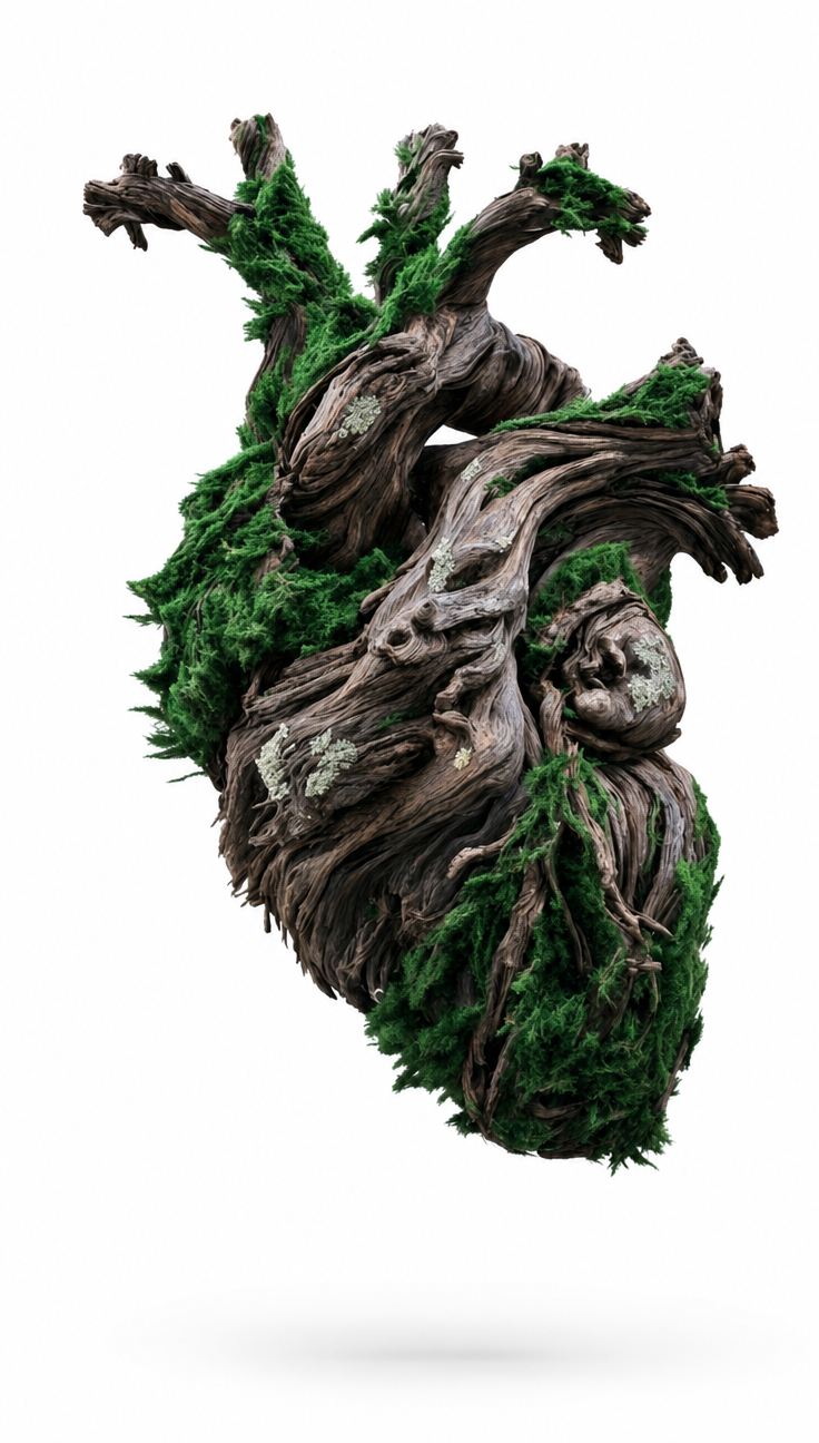 Walnut Wood Heart with Emerald Moss Floating