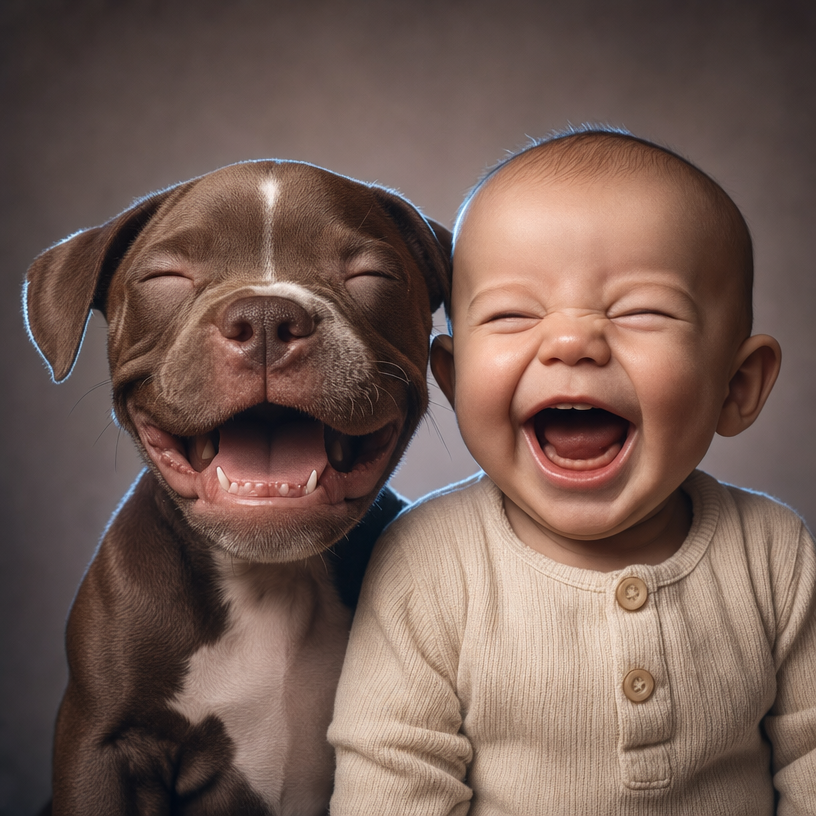 Warm Studio Laughter With Brown Puppy