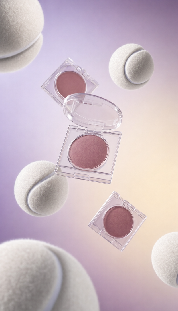 White Tennis Balls with Mauve Blush Compacts