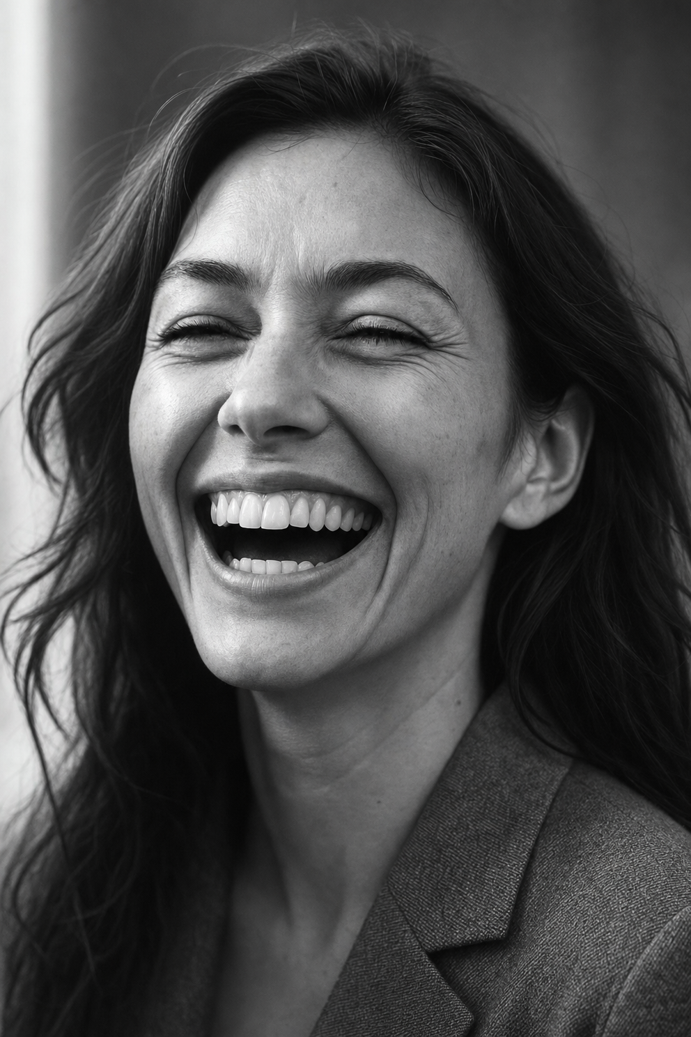 Window-lit Joyful Black-and-White Laughter
