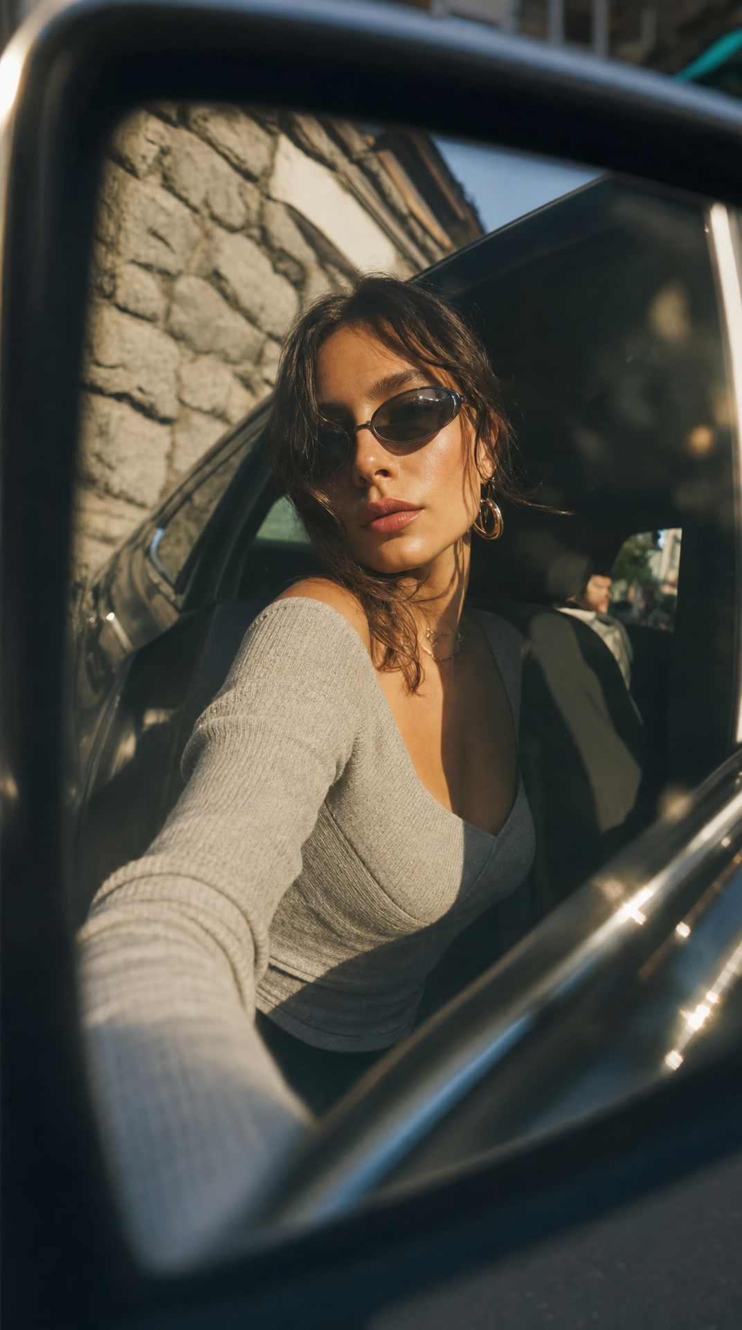 Woman in side-mirror street chic