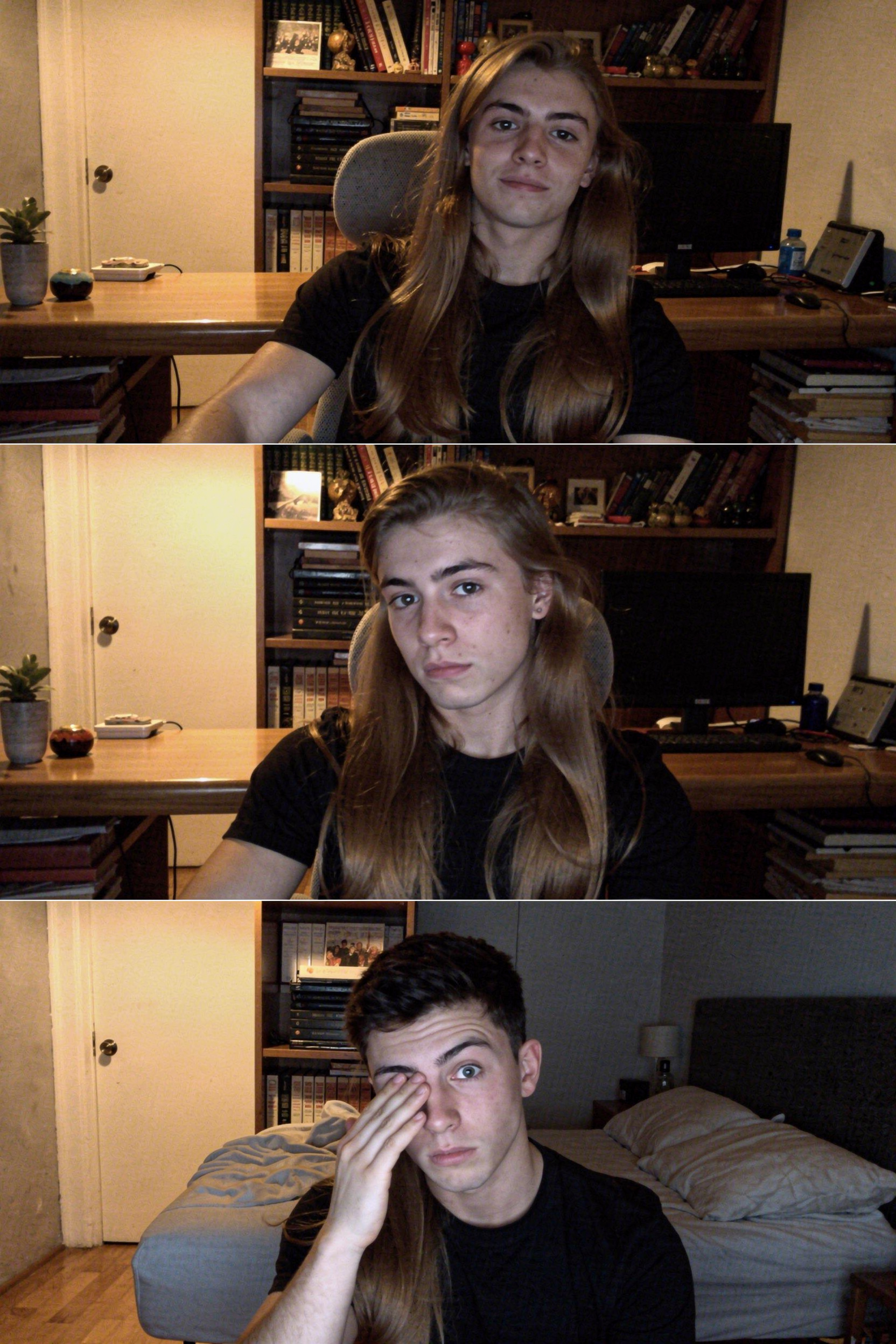 Woman in Three Evening Webcam Frames