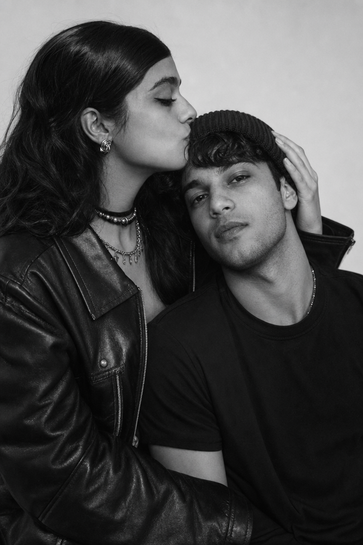 Woman Kissing Man's Forehead Tenderly