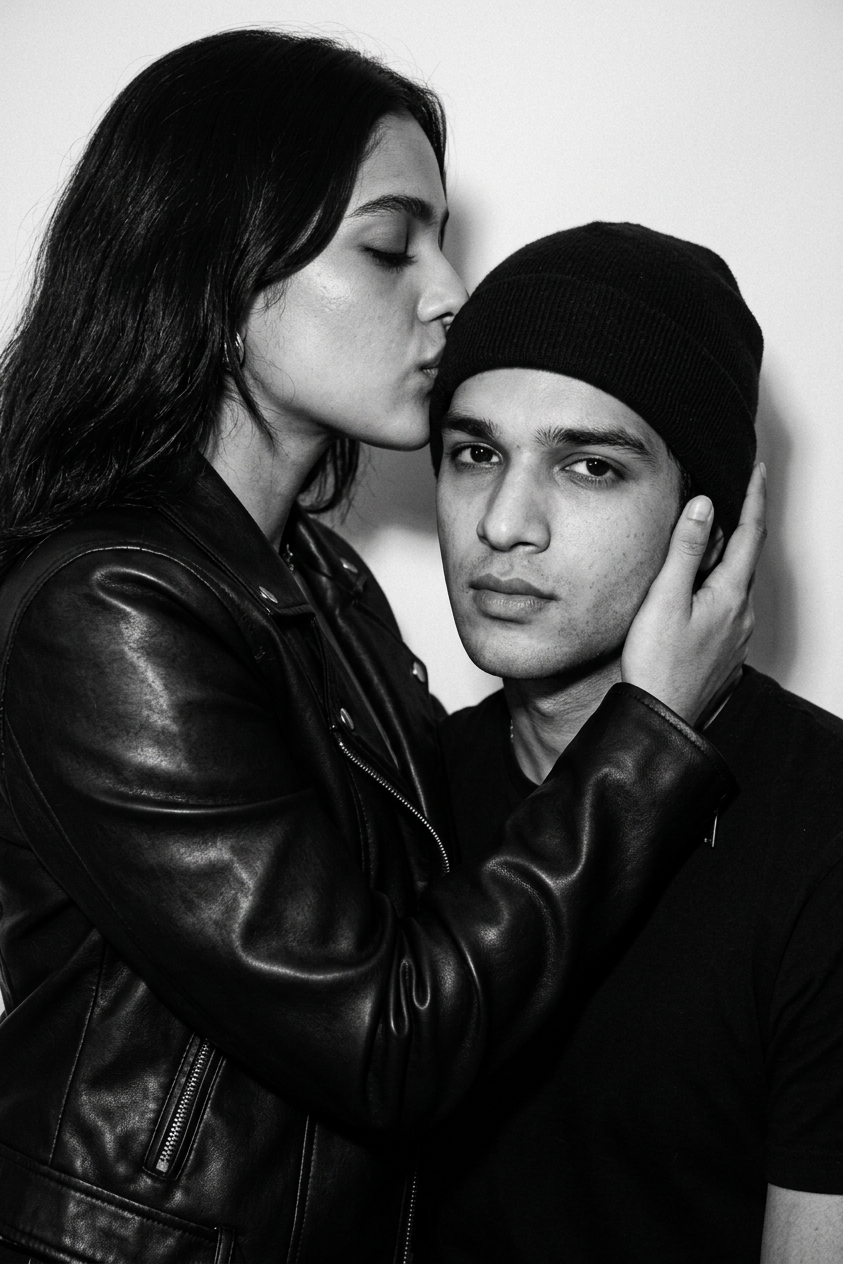 Woman Kissing Man's Forehead Tenderly