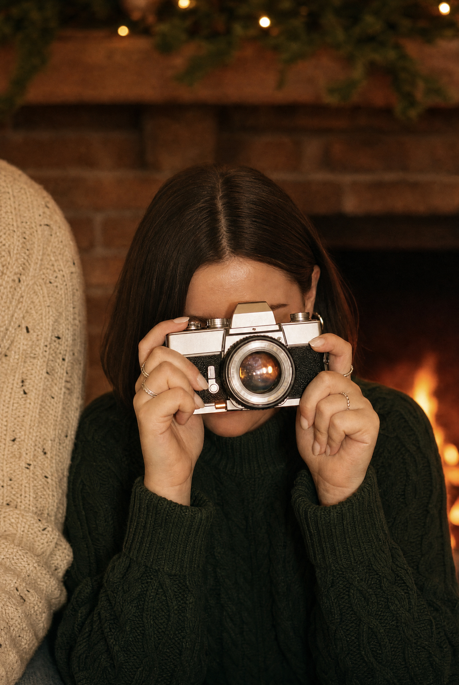 Woman with Dark Hair Capturing Holiday Moment