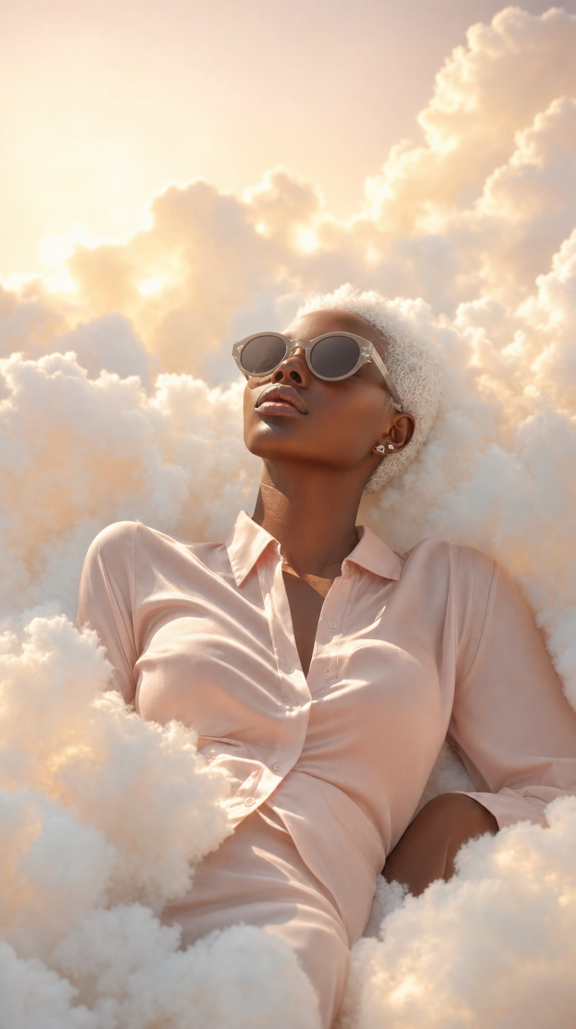 Woman Reclines in Pastel Cloudscape