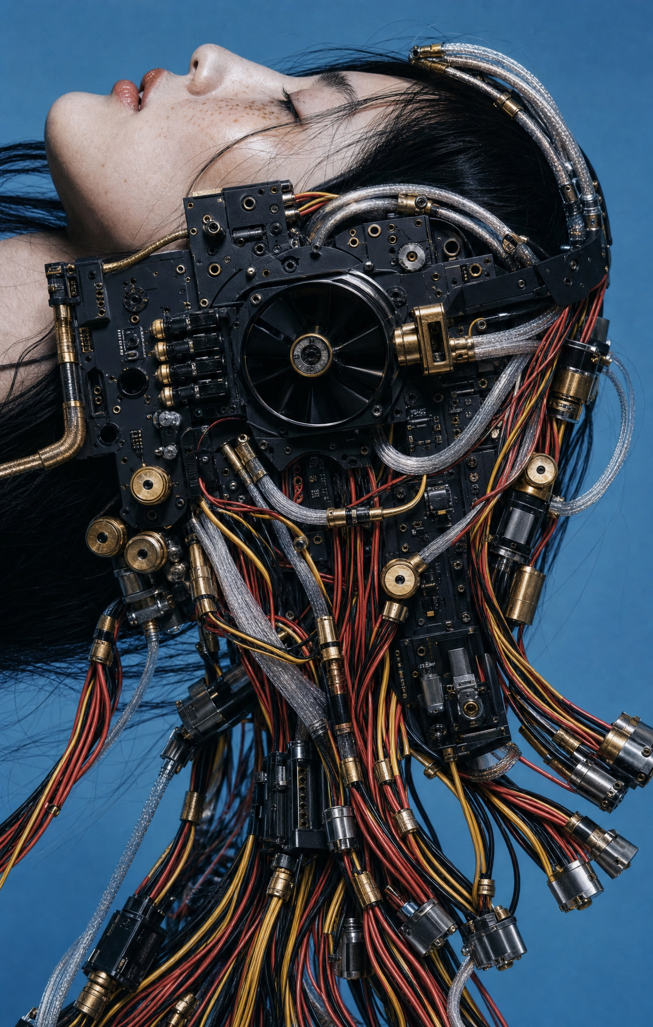 Woman Side-Profile Fused with Black Circuitry