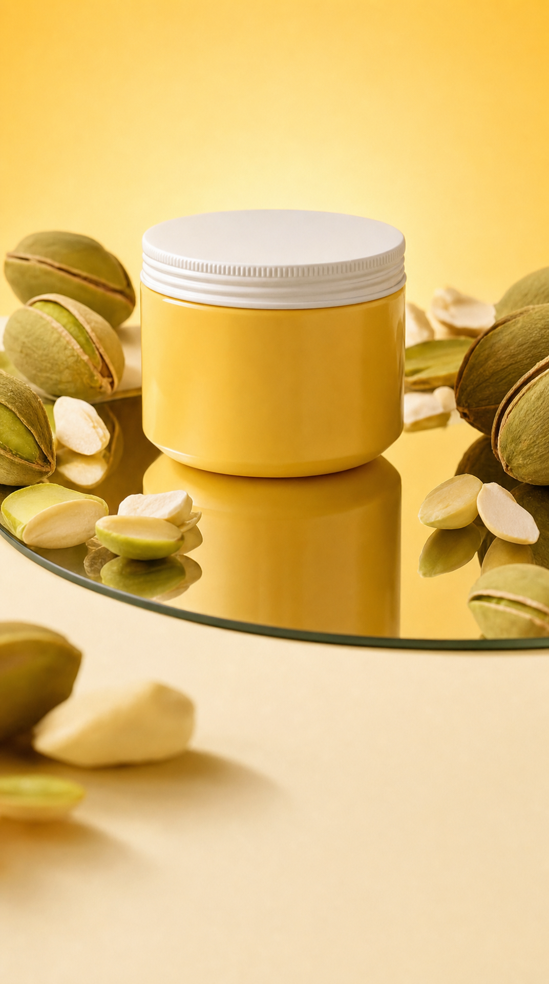 Yellow body cream jar with matte white lid
