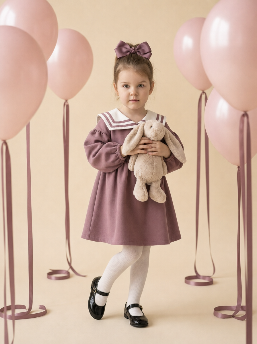 Young girl with blush balloons and bunny