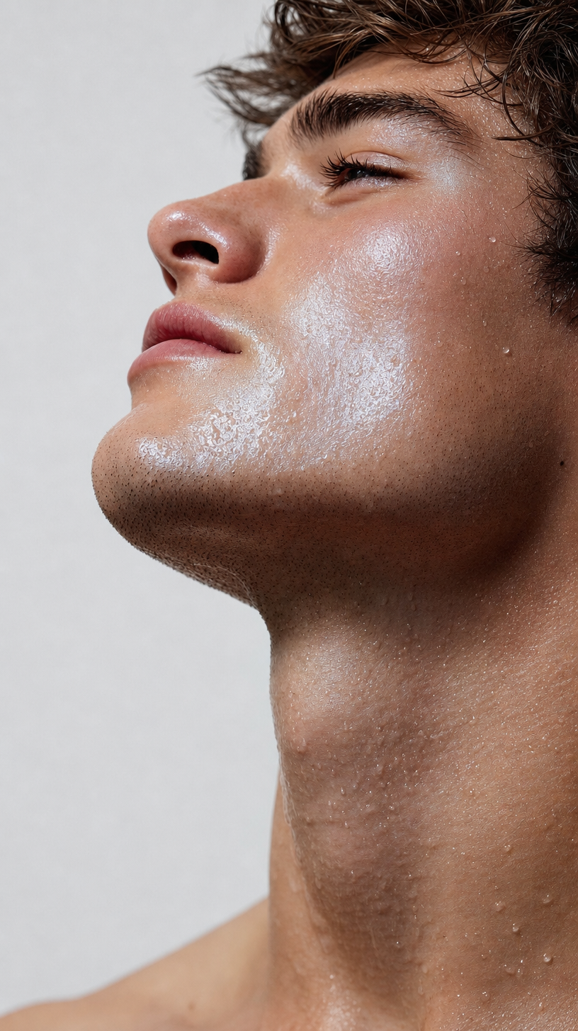 Young man side profile with subtle cool skin