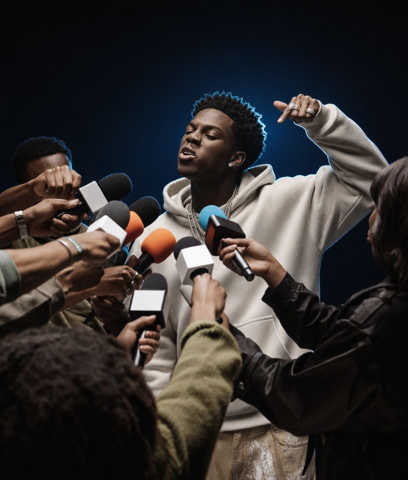 Young rapper in tense mic scrum