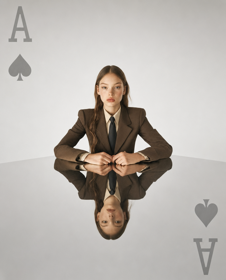 Young woman in brown suit with dark tie