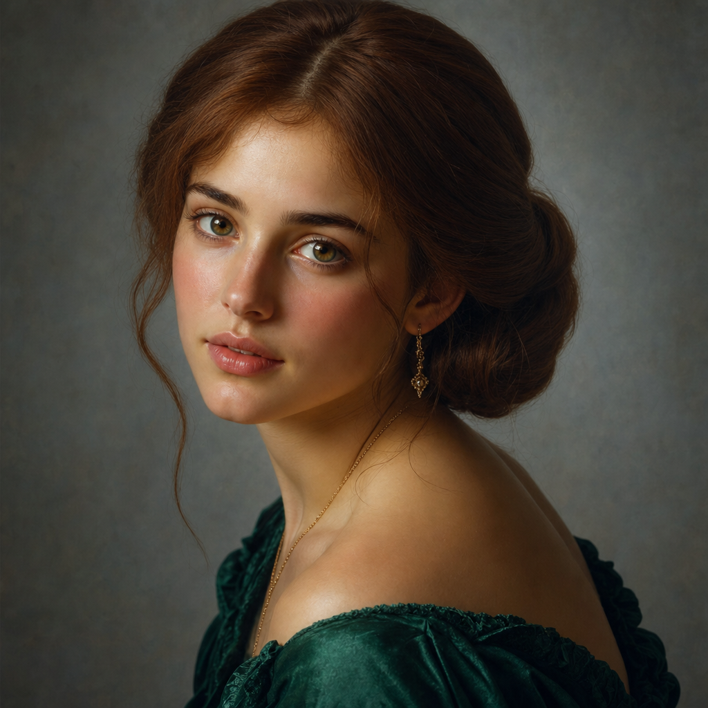 Young woman in emerald elegance