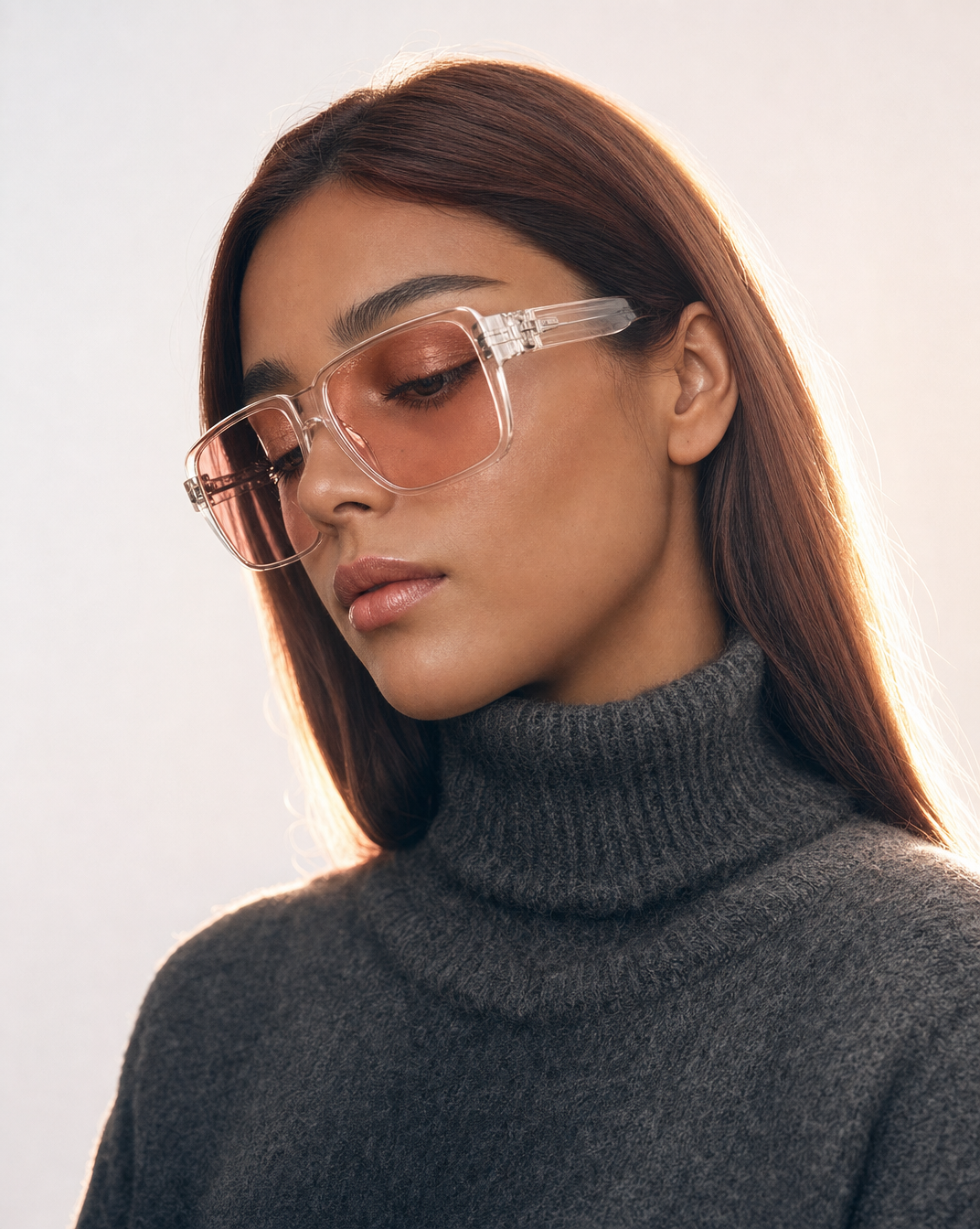 Young Woman in Rose-Tinted Glasses Profile