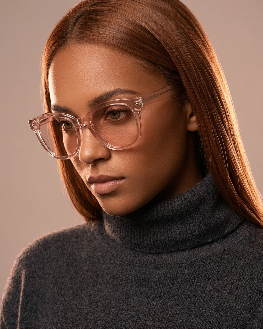 Young Woman in Rose-Tinted Glasses Profile