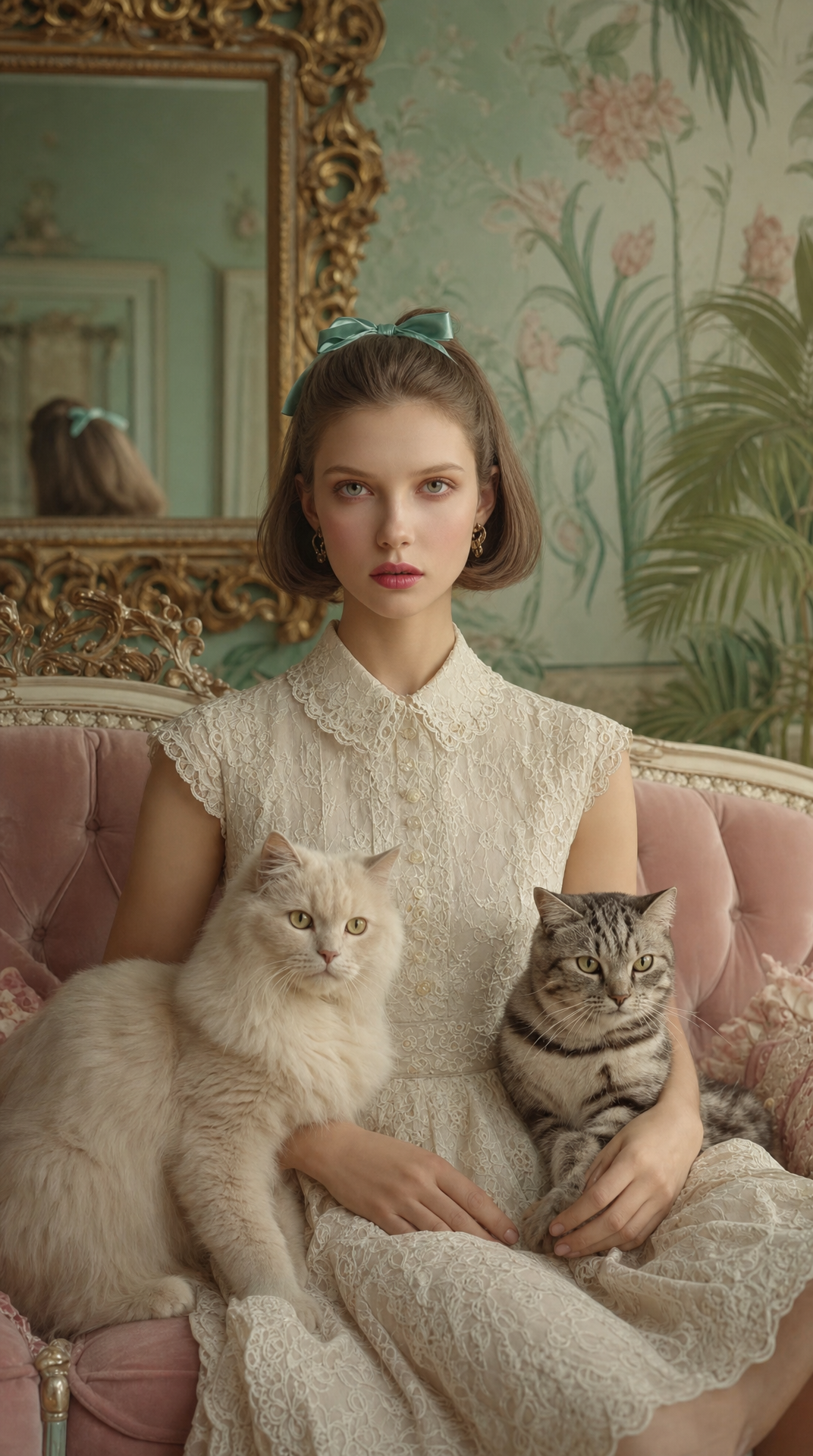 Young woman with two cats